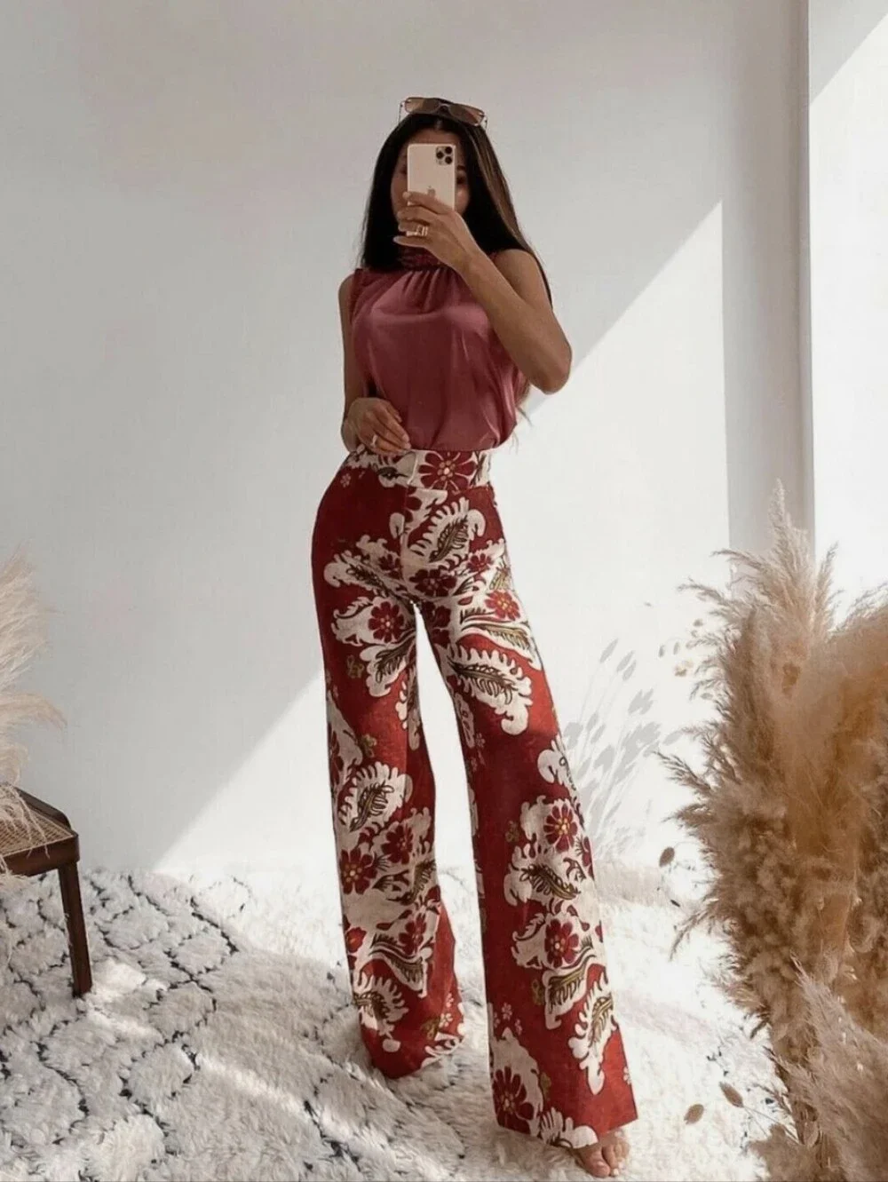 Zara Linen Blend Printed Pants Wide Leg Size S